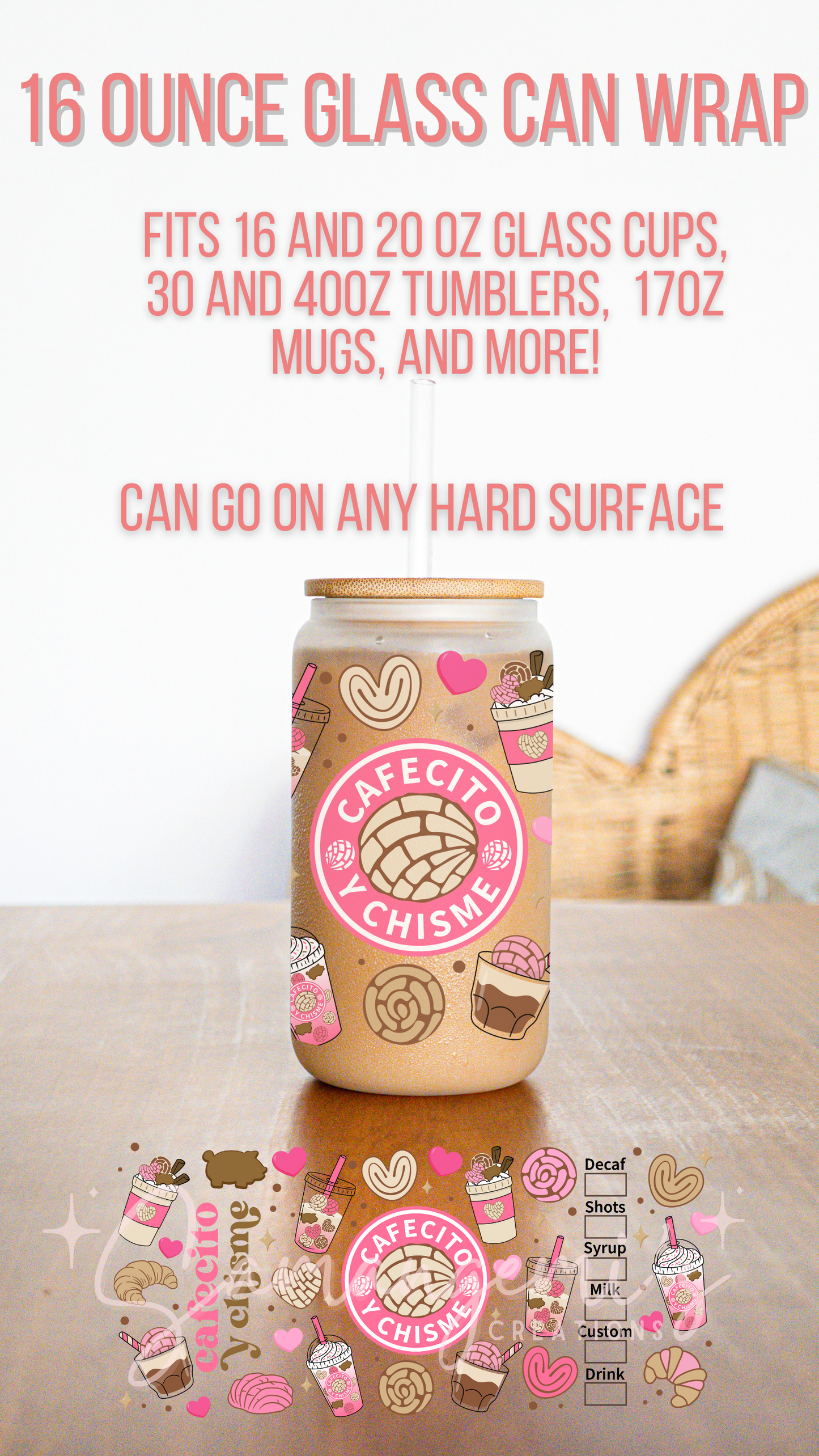 Cafecito y Chisme UVDTF Glass Wrap