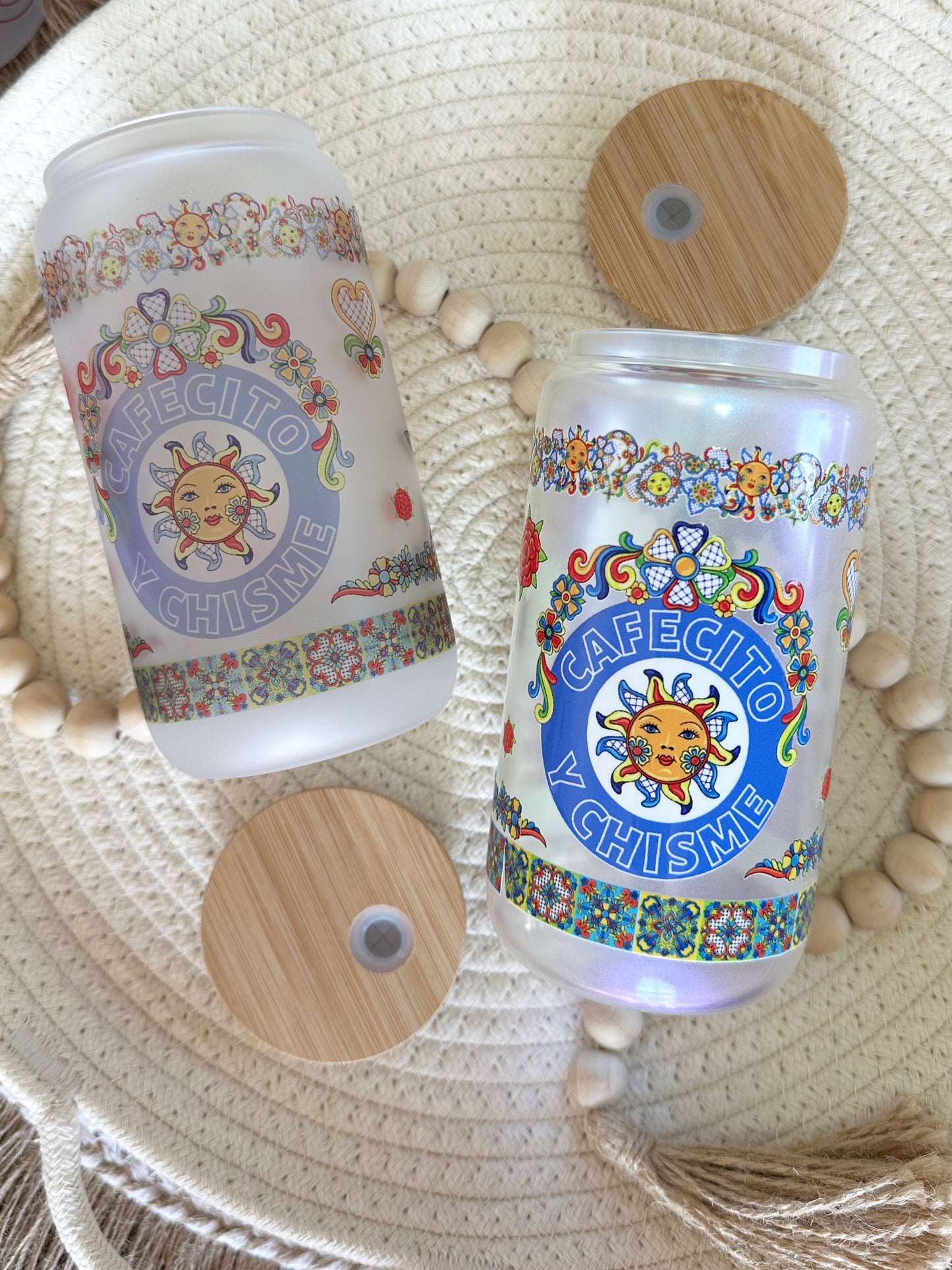 Talavera inspired Glass Can