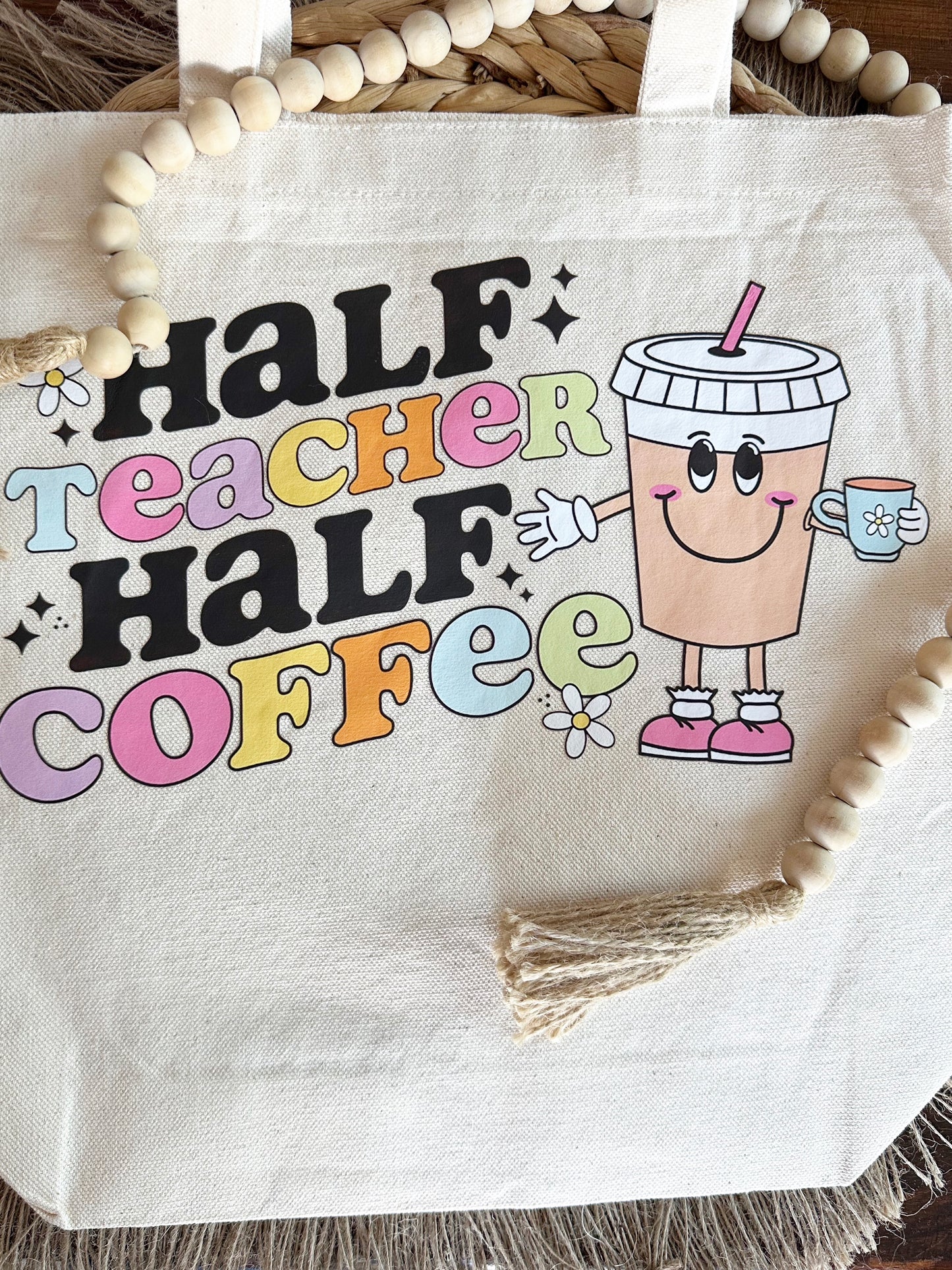 Half Coffee Half Teacher Tote Bag