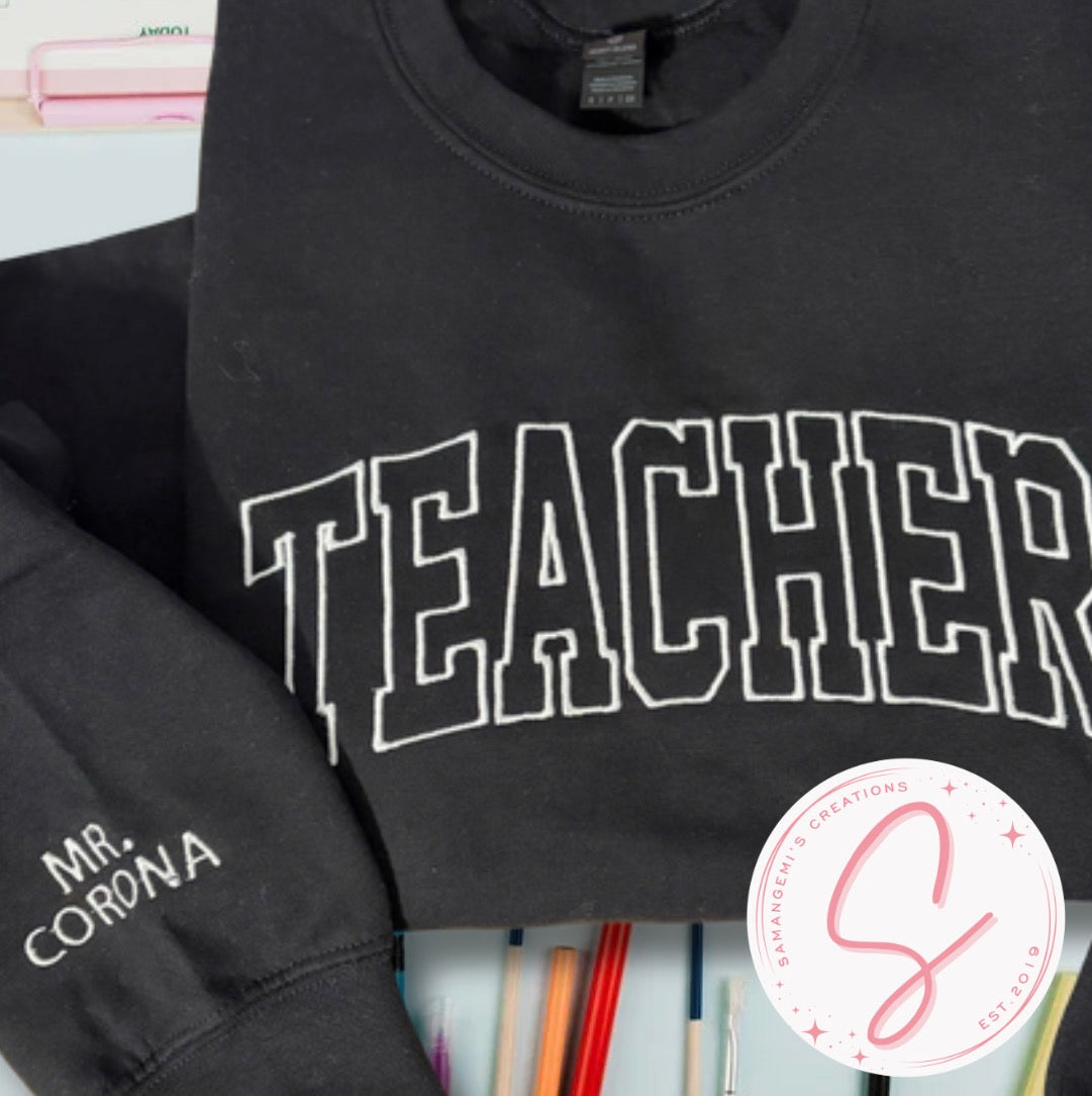 ๐ Teacher Embroidered Crewneck Sweatshirt