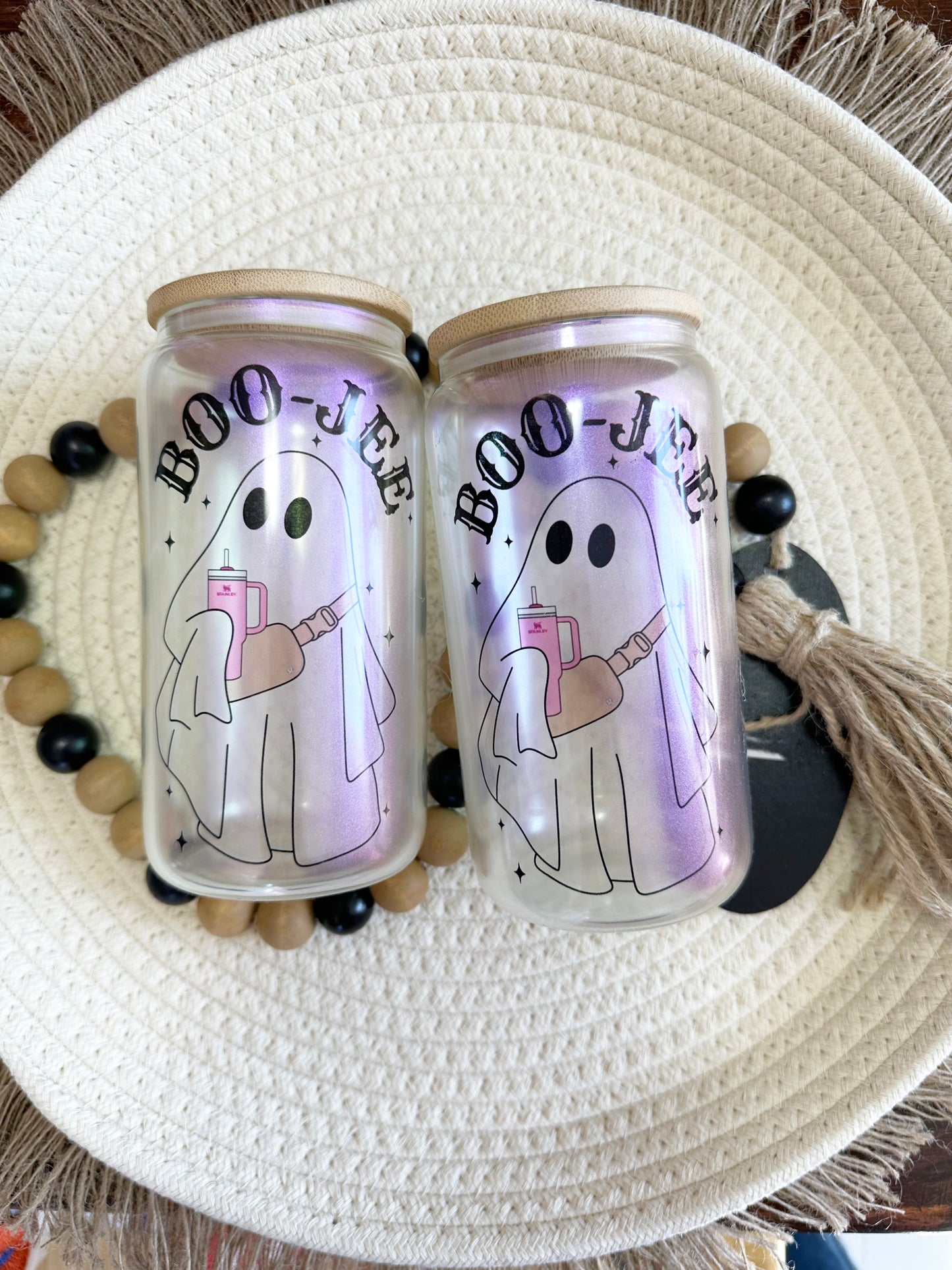 Boo-jee Ghost Iridescent Glass Can