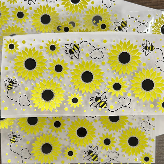 Sunflowers Bee UVDTF Glass Wrap