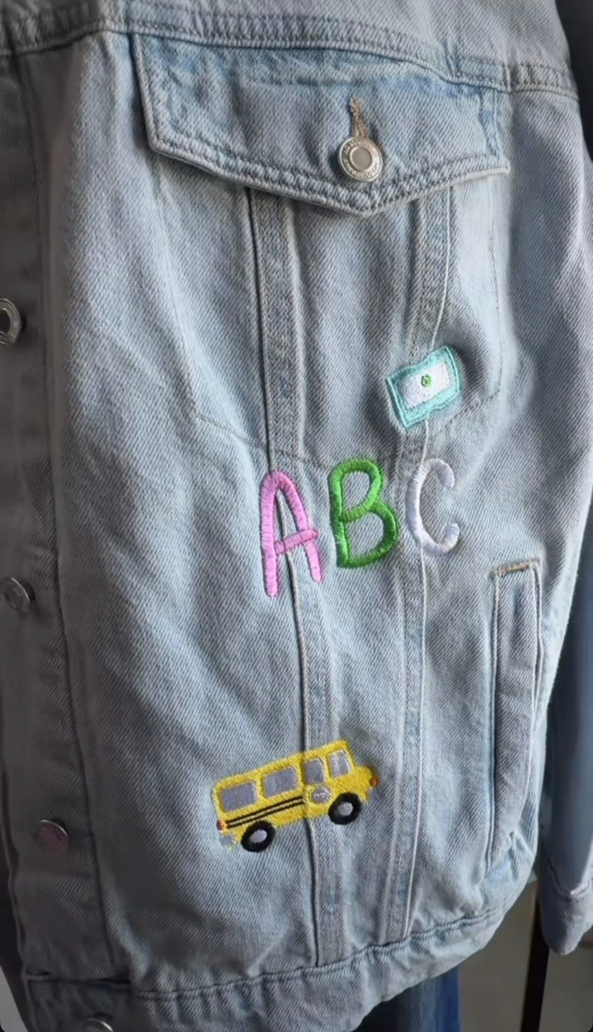 Custom Teacher Embroidered Denim Jacket – Personalized Teacher Jacket | Custom Name & School-Themed Embroidery