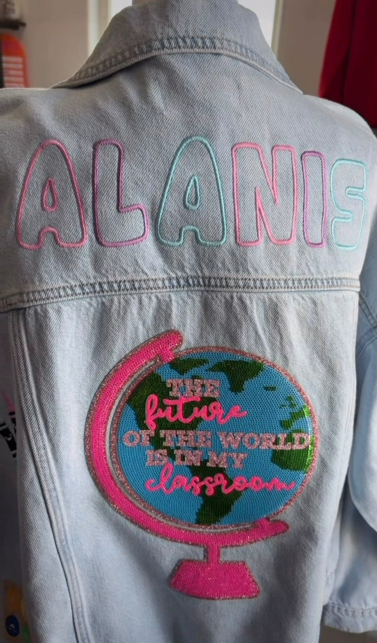 Custom Teacher Embroidered Denim Jacket – Personalized Teacher Jacket | Custom Name & School-Themed Embroidery