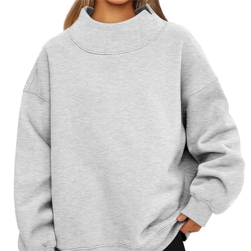 Solid Color High Neck Thin Sweatshirt