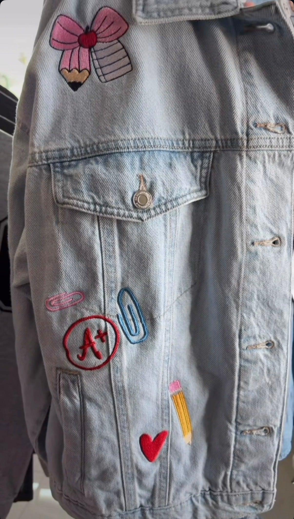 Custom Teacher Embroidered Denim Jacket – Personalized Teacher Jacket | Custom Name & School-Themed Embroidery