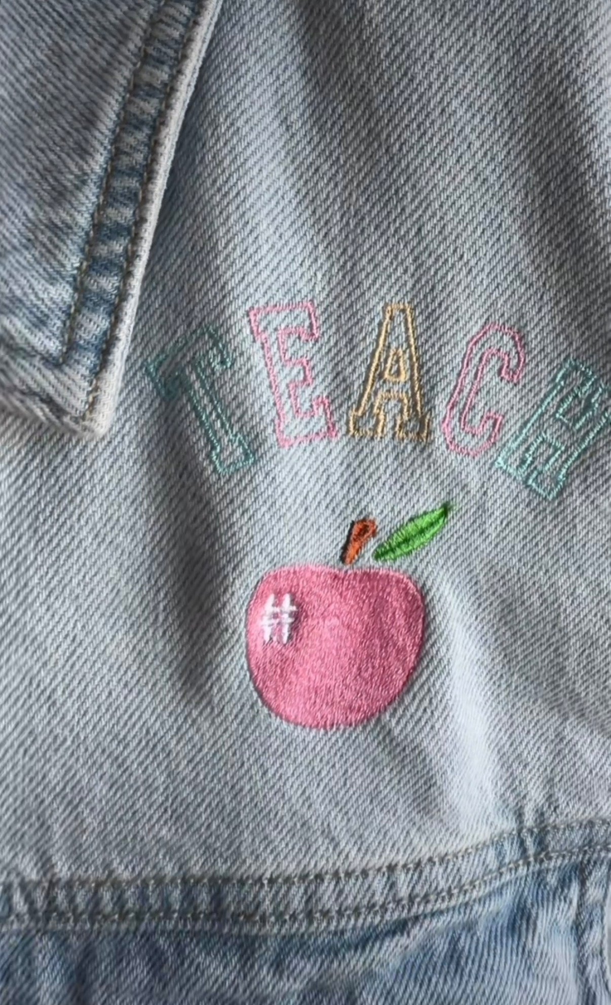 Custom Teacher Embroidered Denim Jacket – Personalized Teacher Jacket | Custom Name & School-Themed Embroidery