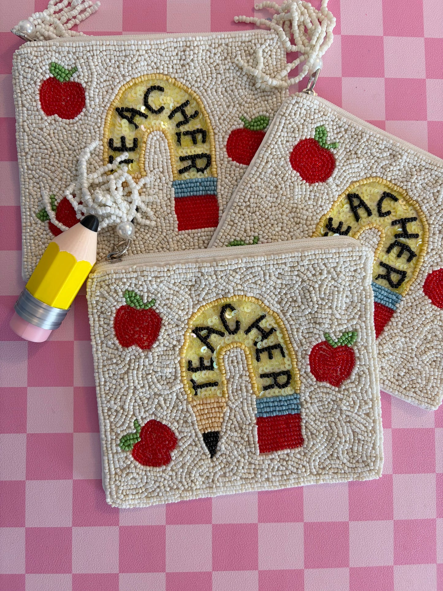 Teacher Seed Bead Coin Purse with Wristlet | Teacher Appreciation Gift