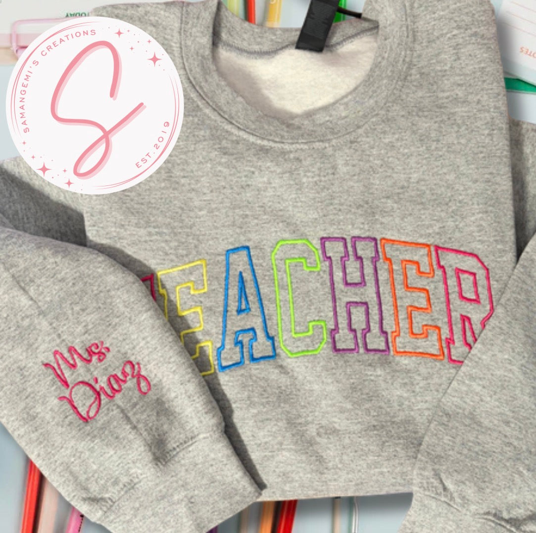 🍎 Teacher Embroidered Crewneck Sweatshirt