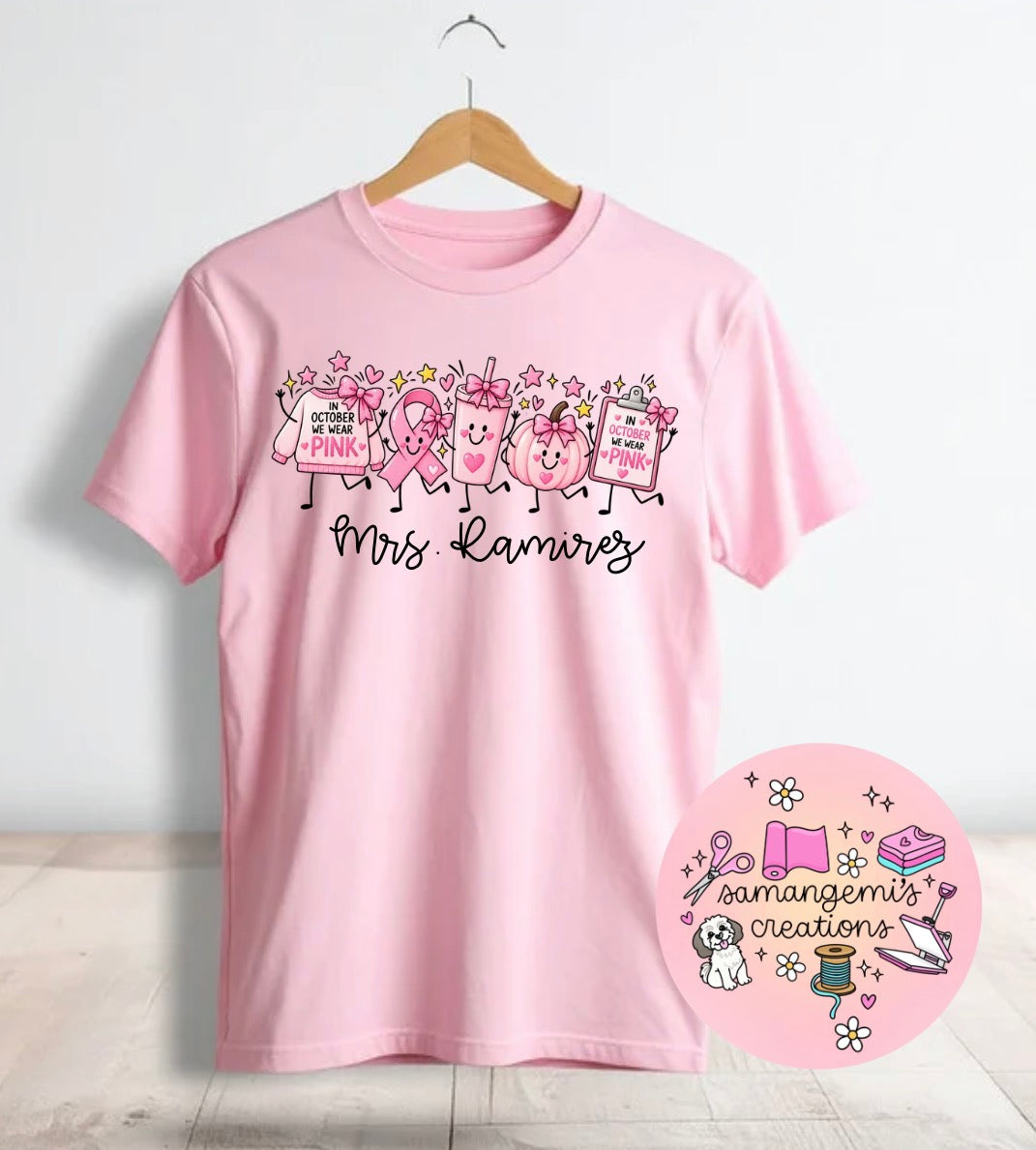 In October We Wear Pink Shirt | Breast Cancer Awareness Teacher Tee