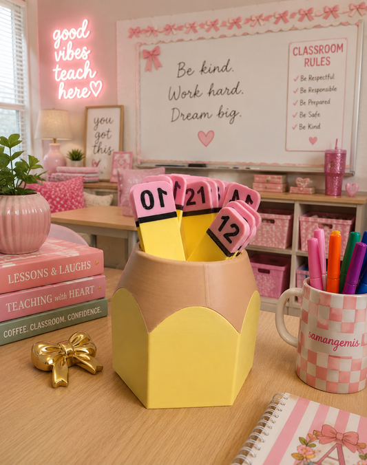 3D Printed Random Student Picker Pencil Holder with Number Sticks | Teacher Classroom Tool