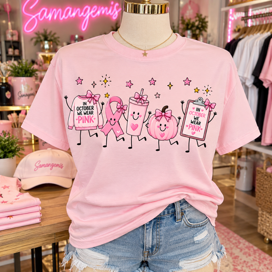 In October We Wear Pink Shirt | Breast Cancer Awareness Teacher Tee
