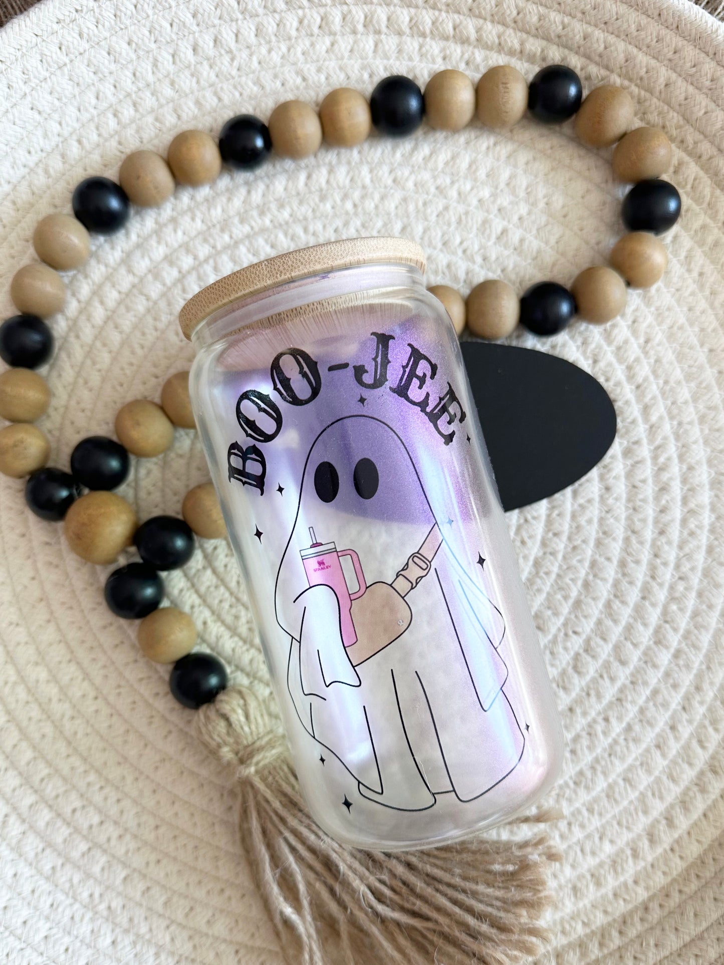 Boo-jee Ghost Iridescent Glass Can