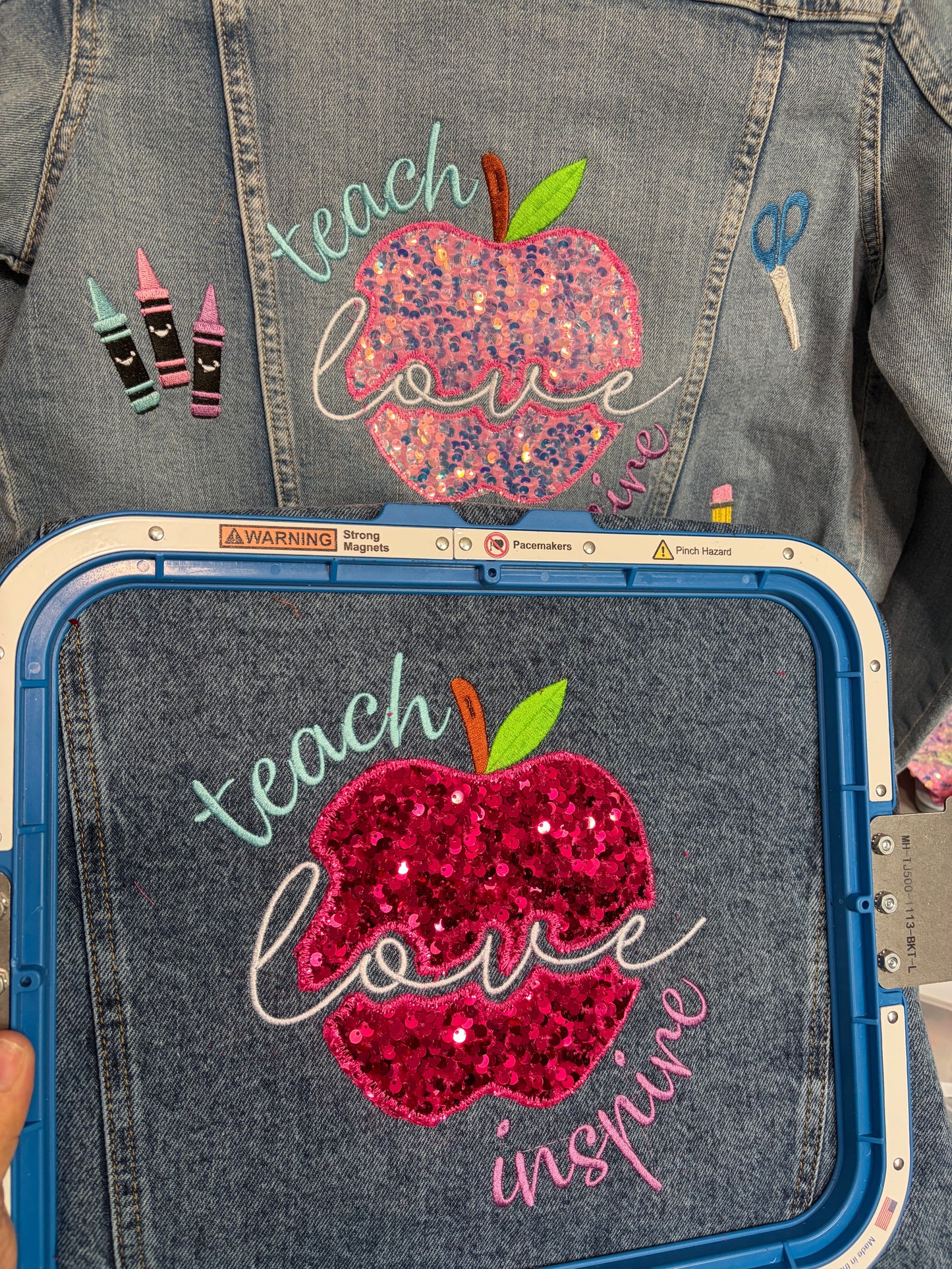 Custom Teacher Embroidered Denim Jacket – Personalized Teacher Jacket | Custom Name & School-Themed Embroidery