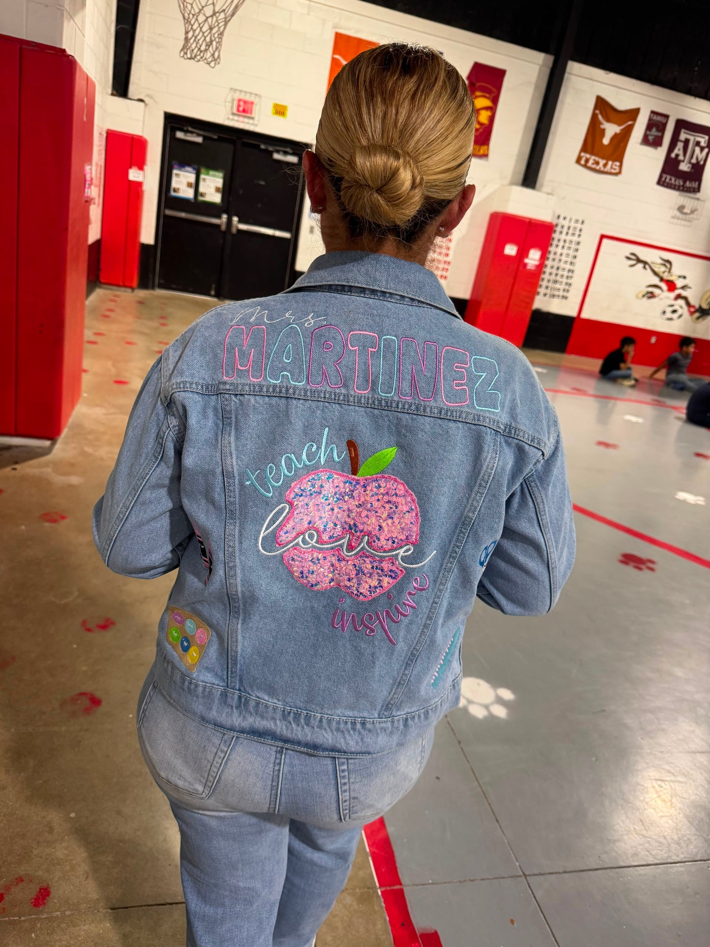 Custom Teacher Embroidered Denim Jacket – Personalized Teacher Jacket | Custom Name & School-Themed Embroidery