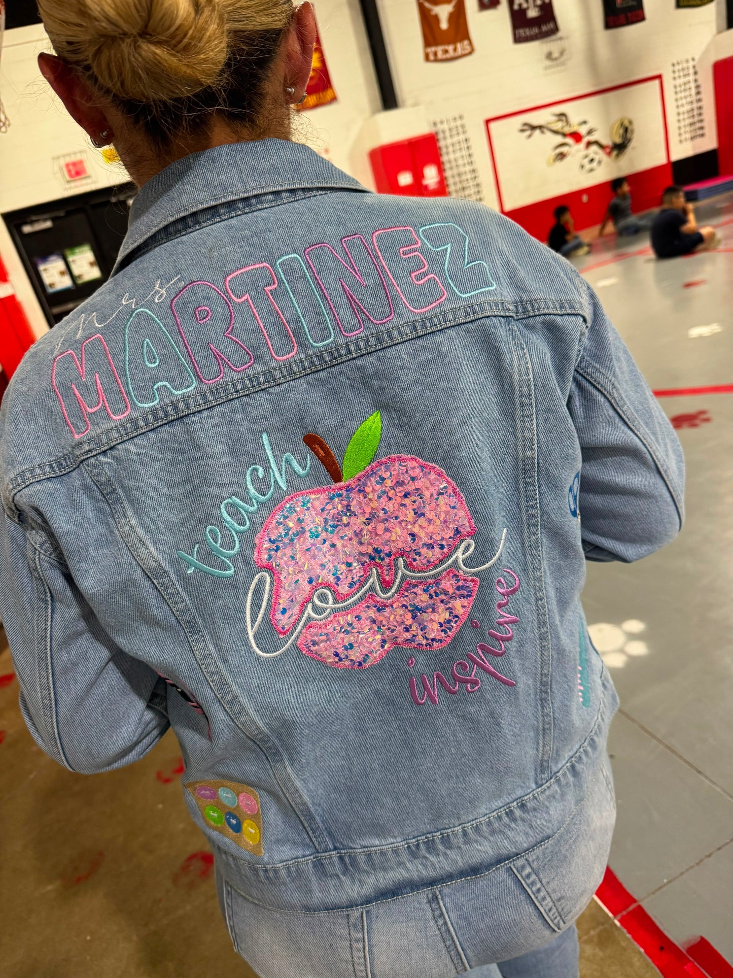 Custom Teacher Embroidered Denim Jacket – Personalized Teacher Jacket | Custom Name & School-Themed Embroidery