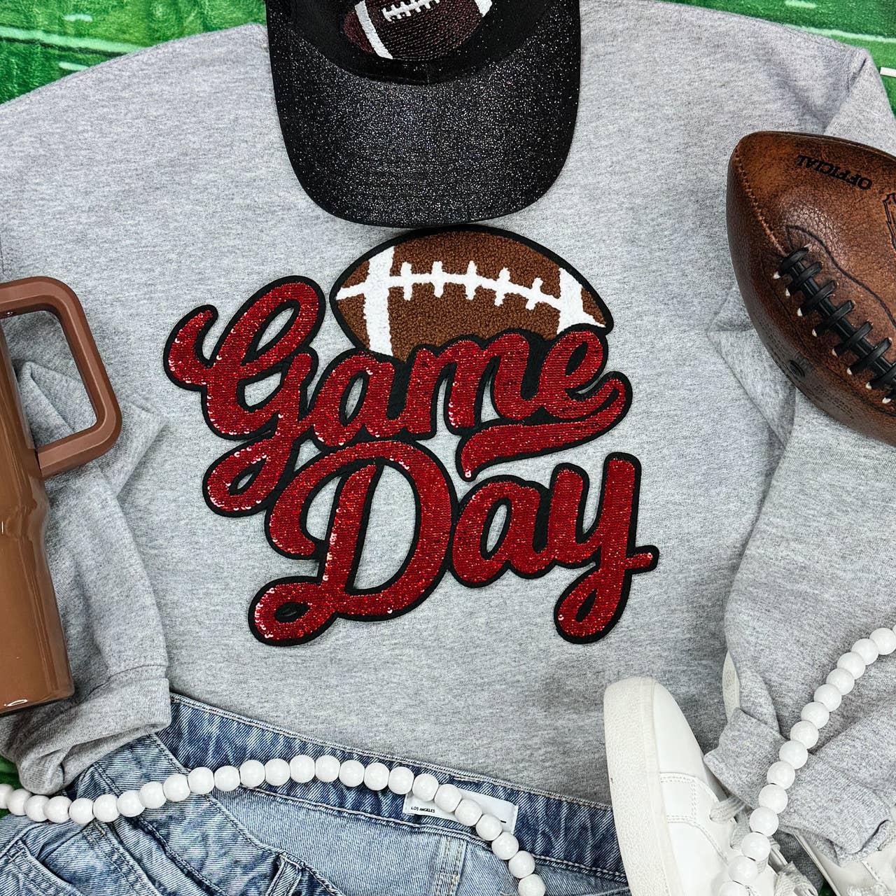 Red Sequin Football Game Day Patch