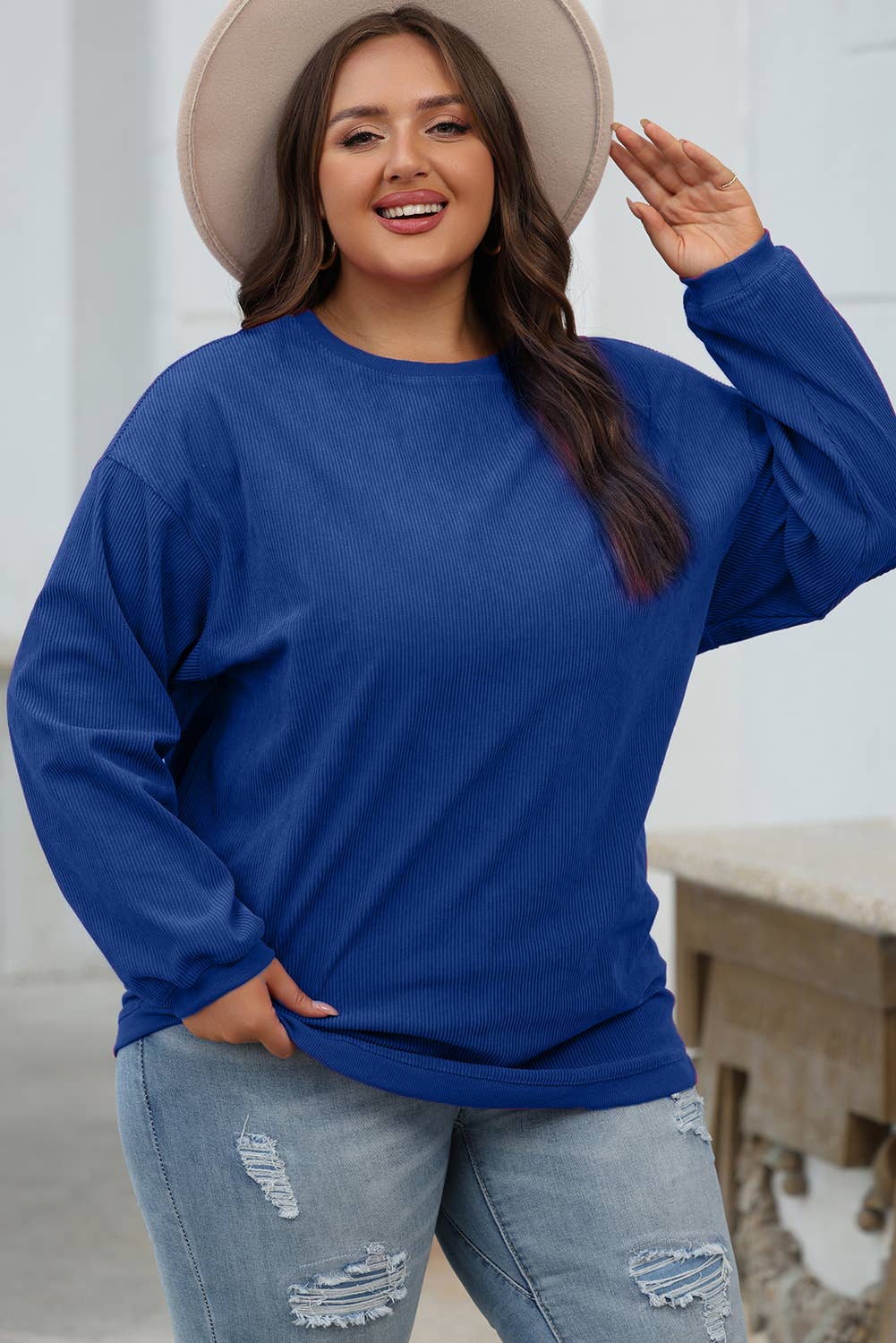 66 Spring 2026 Ribbed Corduroy Oversized Sweatshirt (S-2XL)