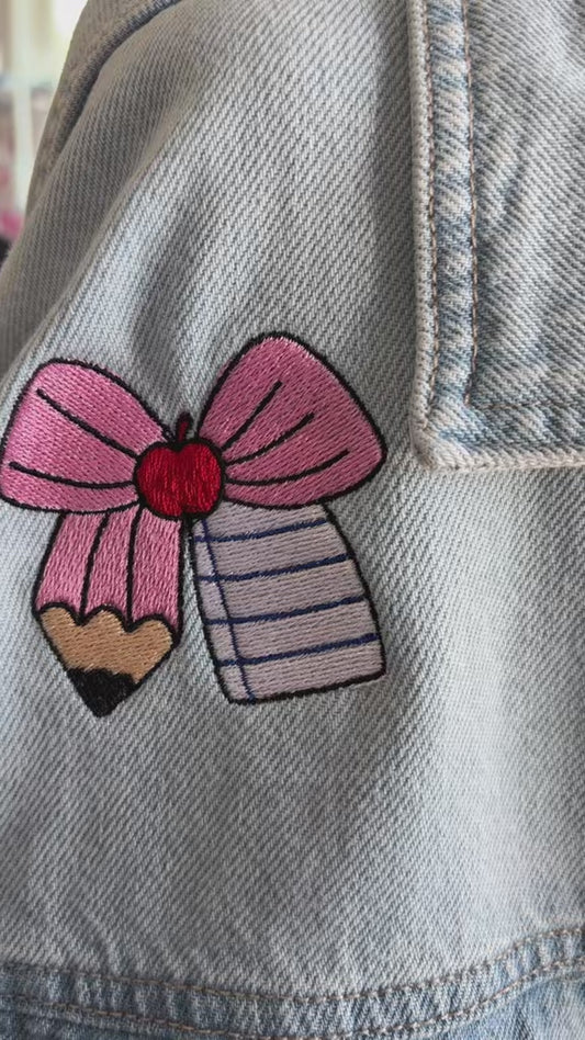 Custom Teacher Embroidered Denim Jacket – Personalized Teacher Jacket | Custom Name & School-Themed Embroidery